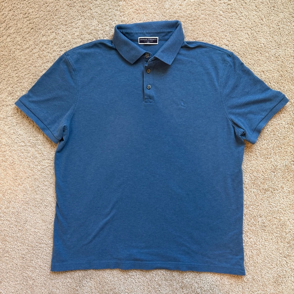 Charles Tyrwhitt Polo Shirt Large Blue Mens 100% Cotton Short Sleeve Collared